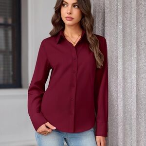 Elegant Burgundy Women's Button-Up Shirt